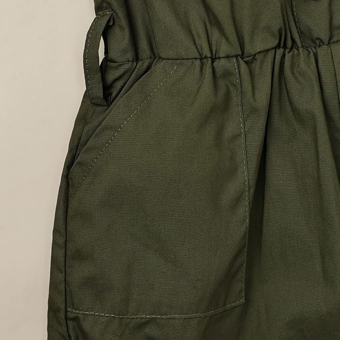 Olive Green Belted Sleeveless Summer Romper