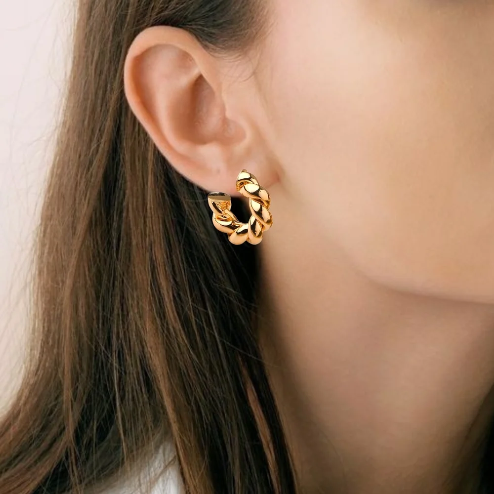 Twisted Gold Rope Huggie Hoop Earrings