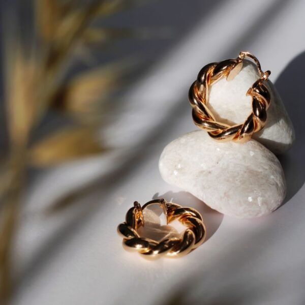 Twisted Gold Rope Huggie Hoop Earrings
