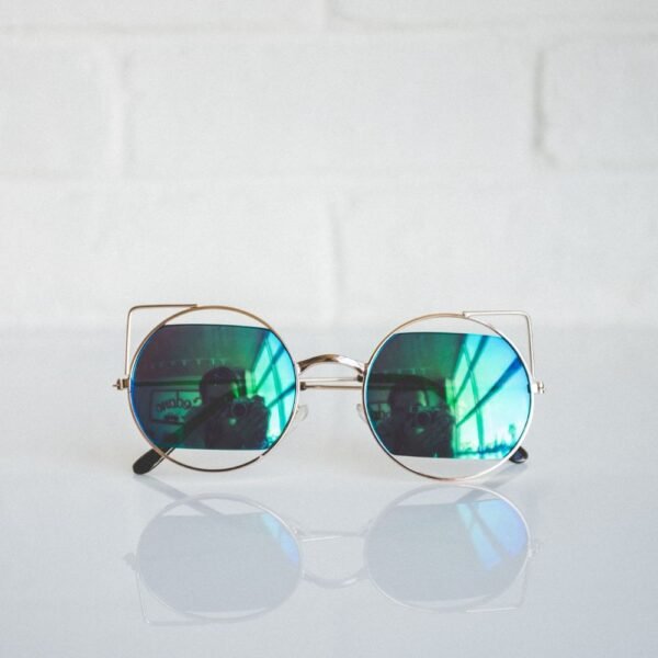 Gold Wireframe Cat-Eye Sunglasses with Green Lenses