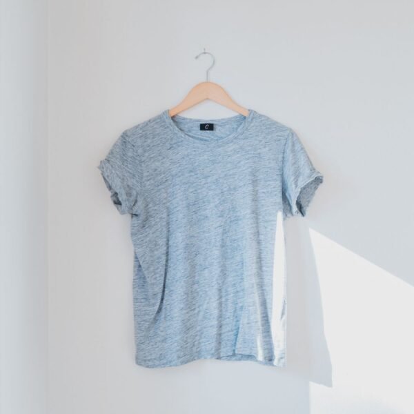 Heather Blue Cotton Crewneck Tee with Cuffed Sleeves